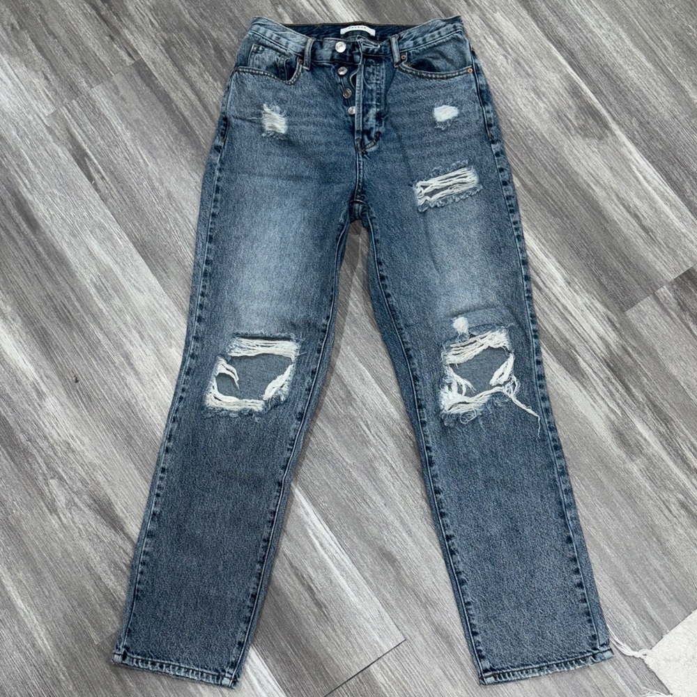 PacSun Dark Blue Distressed Straight Leg Jeans